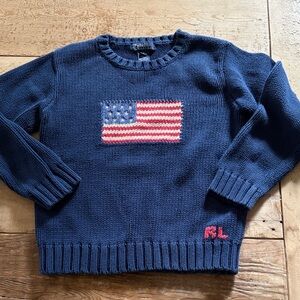 Vintage Polo by Ralph Lauren Blue Sweater with Iconic Flag Design